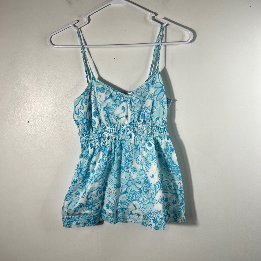 Womens Lilly Pulitzer Blue Golden Lion Print Lined Cotton Tank Top 4‎ Blue White